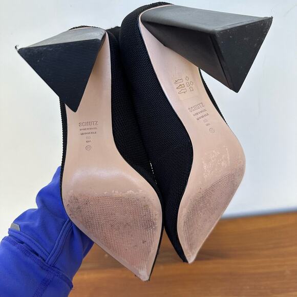 Schutz Black Knit Ankle Booties - Size 8B (Leather Sole) USA - Picture 6 of 7